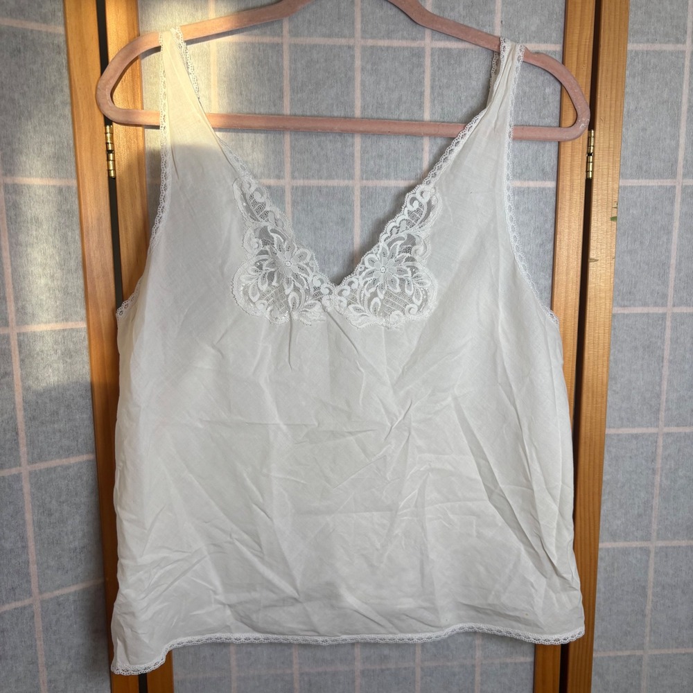Wonder Maid Vintage Off White Lace‎ Trim Camisole Top Adjustable Straps Size 40